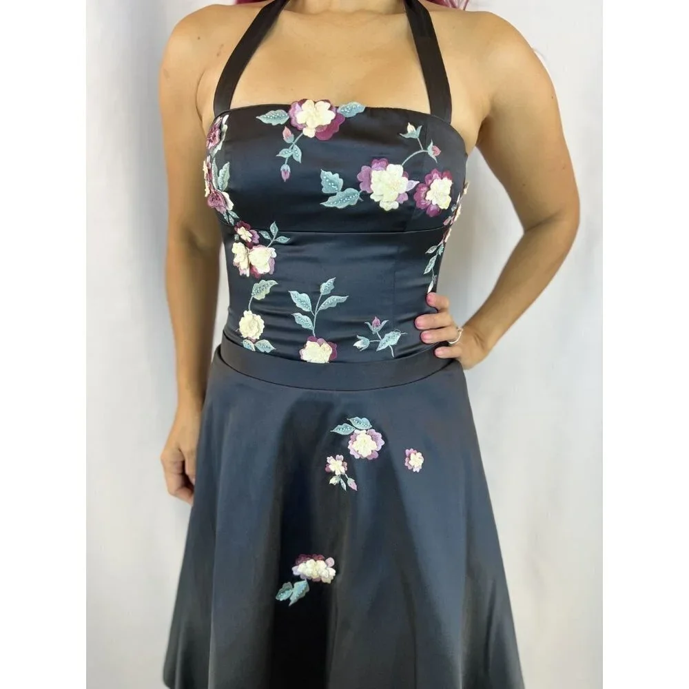 Mandalay Julian Joyce Black Satin Halter A-Line Dress $495 - Picture 4 of 12
